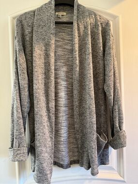 Max Studio Heather Gray Open-Front Knit Cardigan